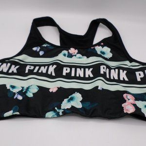 Pink Victoria's Secret Ultimate Sports Bra Size L Black With Flowers Pink Logo